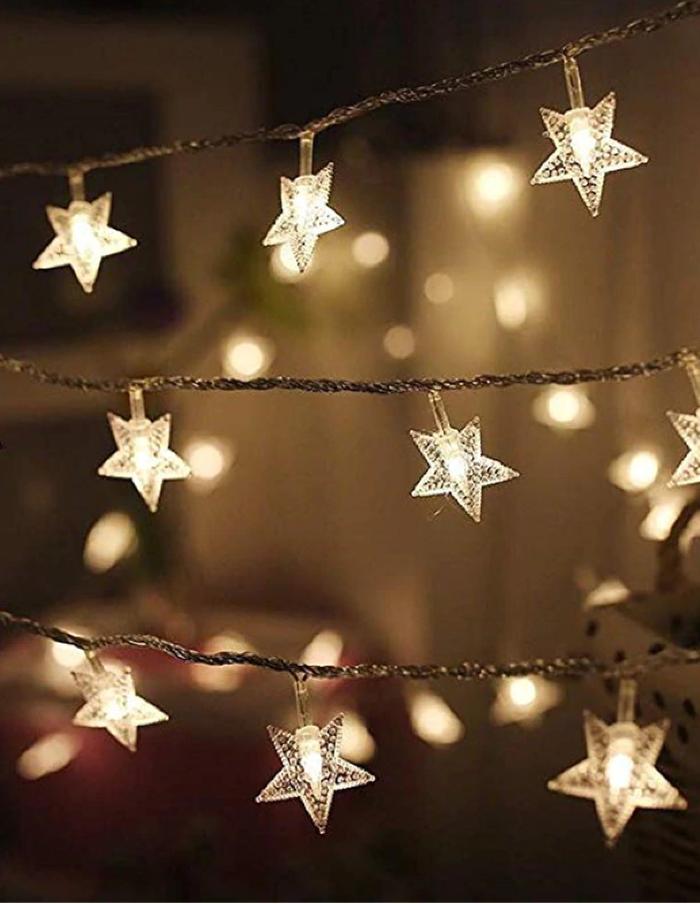 Luz de Navidad guirnalda estrella 3m 20 LEDs a pilas luz cálida